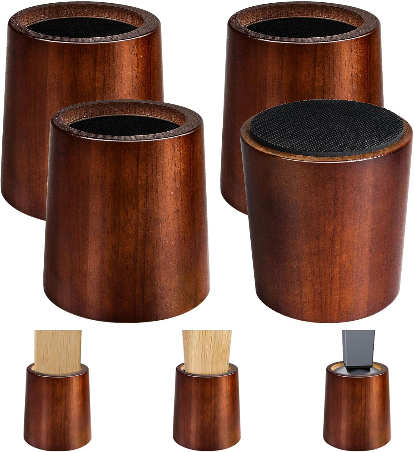 Furniture Raisers Bed Risers - 4 Inch Wooden Circle Heavy Duty Furniture Height Extenders Lifts for Sofa Couch Desk Chair Table Base Raising Space, Convenient Store and Cleaning, Pack of 4