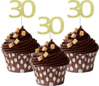 Sumerk 24PCS 30 Cupcake toppers Gold Glitter 30th Birthday Cupcake Picks Anniversary Party Decorations
