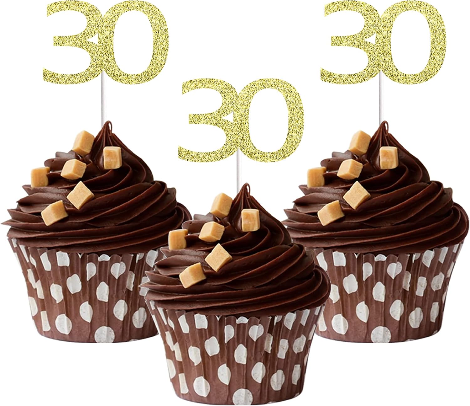 Sumerk 24PCS 30 Cupcake toppers Gold Glitter 30th Birthday Cupcake Picks Anniversary Party Decorations