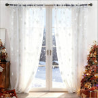 MikiUp Christmas Snowflakes Sheer Curtains, Silver Foil Printed Semi Sheer Drapes, Rod Pocket Xmas Decoration Window Treatment Panels for Bedroom Living Room, White 52 x 72 inch