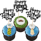 24 Pack Happy Father's Day Cupcake Toppers Glitter Best Dad Cupcake Picks Love Dad Moustache Cake Decorations for Happy Father's day Theme Men Birthday Party Supplies Black