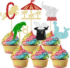 Ephlyn 24Pcs Circus Cupcake Toppers Glitter Circus Animals Cupcake Picks Elephant Lion Cake Decorations for Carnival Theme Baby Shower Birthday Party Favor Supplies