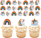 DecoPac Rainbow Unicorn Rings, Cupcake Decorations, Magical Food Safe Cake Toppers, Multi-Coloured – 24 Pack