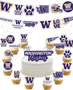 Washington Party Supplies for Football, Birthday Gift, Graduation Party Banner and Cake Toppers (42 Pieces) (Washington Huskies)