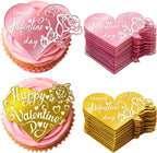 40Pcs Happy Valentines Day Cake Topper Acrylic Heart Cupcake Toppers Rose Carving Mirror Valentine's Cake Decorations for Anniversary Party Supplies Gifts (2 Designs)