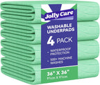 Washable Underpads Waterproof, 4 Pack 36" x36'' Heavy Absorbency Incontinence Bed Pads, Bed Wetting Pads for Adults, Elderly, Kids and Pets, Soft Reusable Changing Pads for Bed