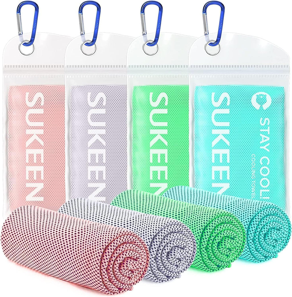 Sukeen 4 Pack Cooling Towel (40"x12") for Sweat, Quick-Drying Cooling Neck Wraps, Soft Breathable Cooling Towels for Neck and Face, Chilly Gym Towels for Sport, Camping, Hiking