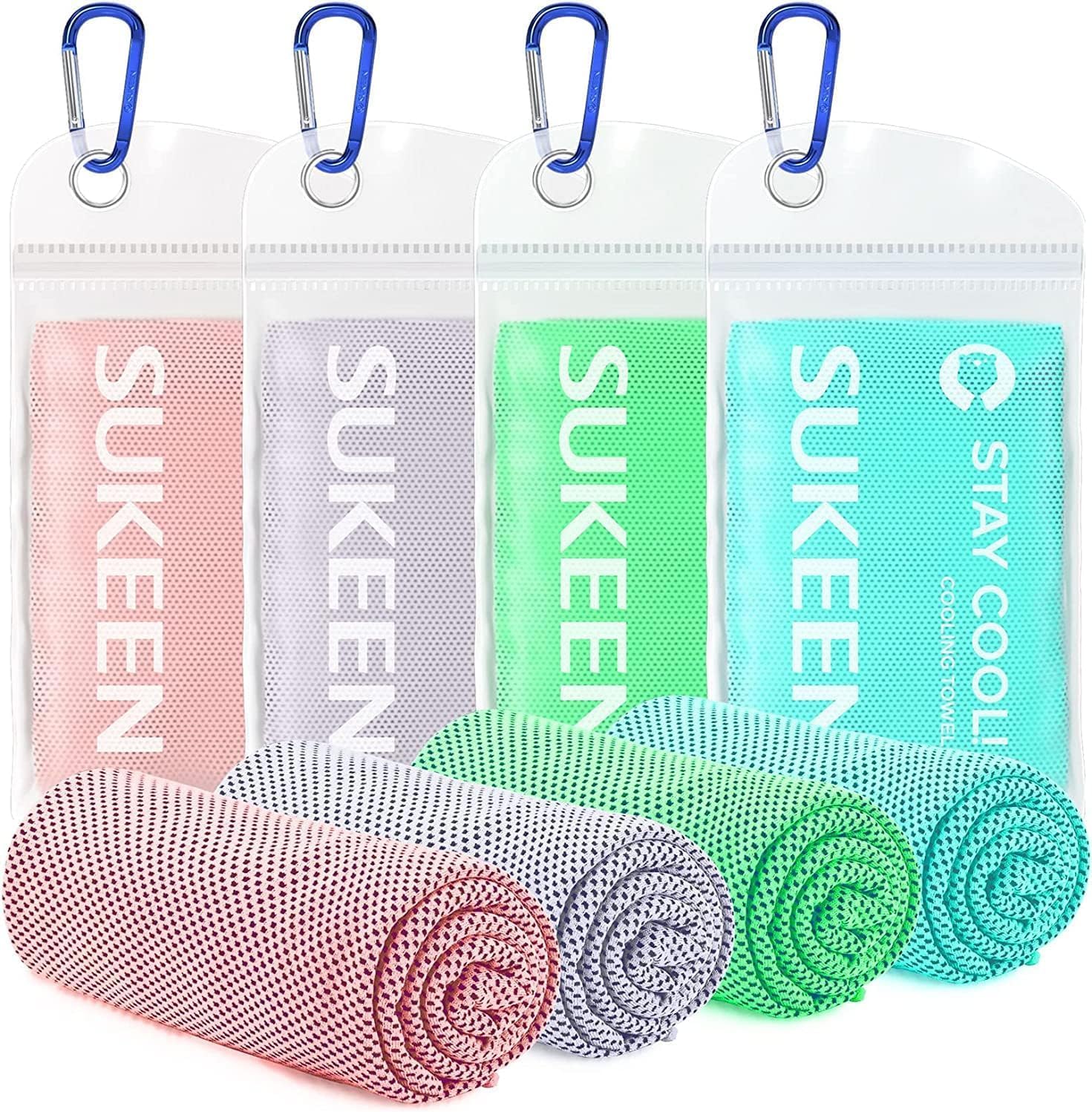 Sukeen 4 Pack Cooling Towel (40"x12") for Sweat, Quick-Drying Cooling Neck Wraps, Soft Breathable Cooling Towels for Neck and Face, Chilly Gym Towels for Sport, Camping, Hiking