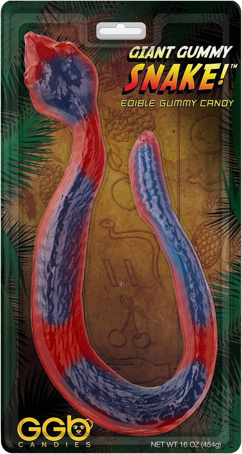 Giant Gummy Snake - Dual Fruity Flavors, Delicious Candy Creation from GGB Candies! (Cherry/Blue Raspberry, 1 Pound)