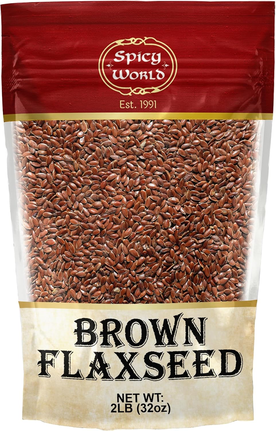 Spicy World Brown Flaxseed 2 LB Bag - Non-GMO, Whole, High in Fiber & Omega-3, Keto Friendly Baking, 32oz