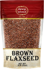 Spicy World Brown Flaxseed 2 LB Bag - Non-GMO, Whole, High in Fiber & Omega-3, Keto Friendly Baking, 32oz