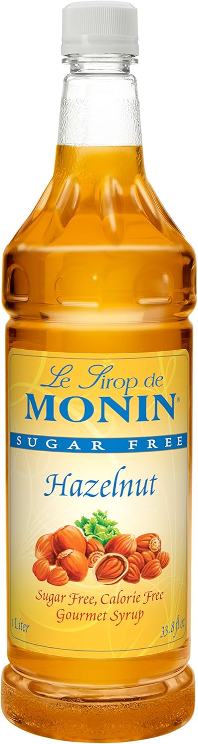 Monin Sugar Free Hazelnut Syrup 1 Liter, Pack of 4