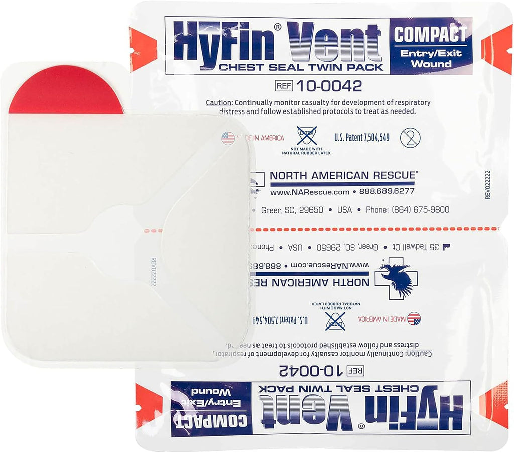 North American Rescue HyFin Vent Chest Seal (Twin Pack) NAR Vented Compact Chest Seals for Wounds, Trauma (10-0042)