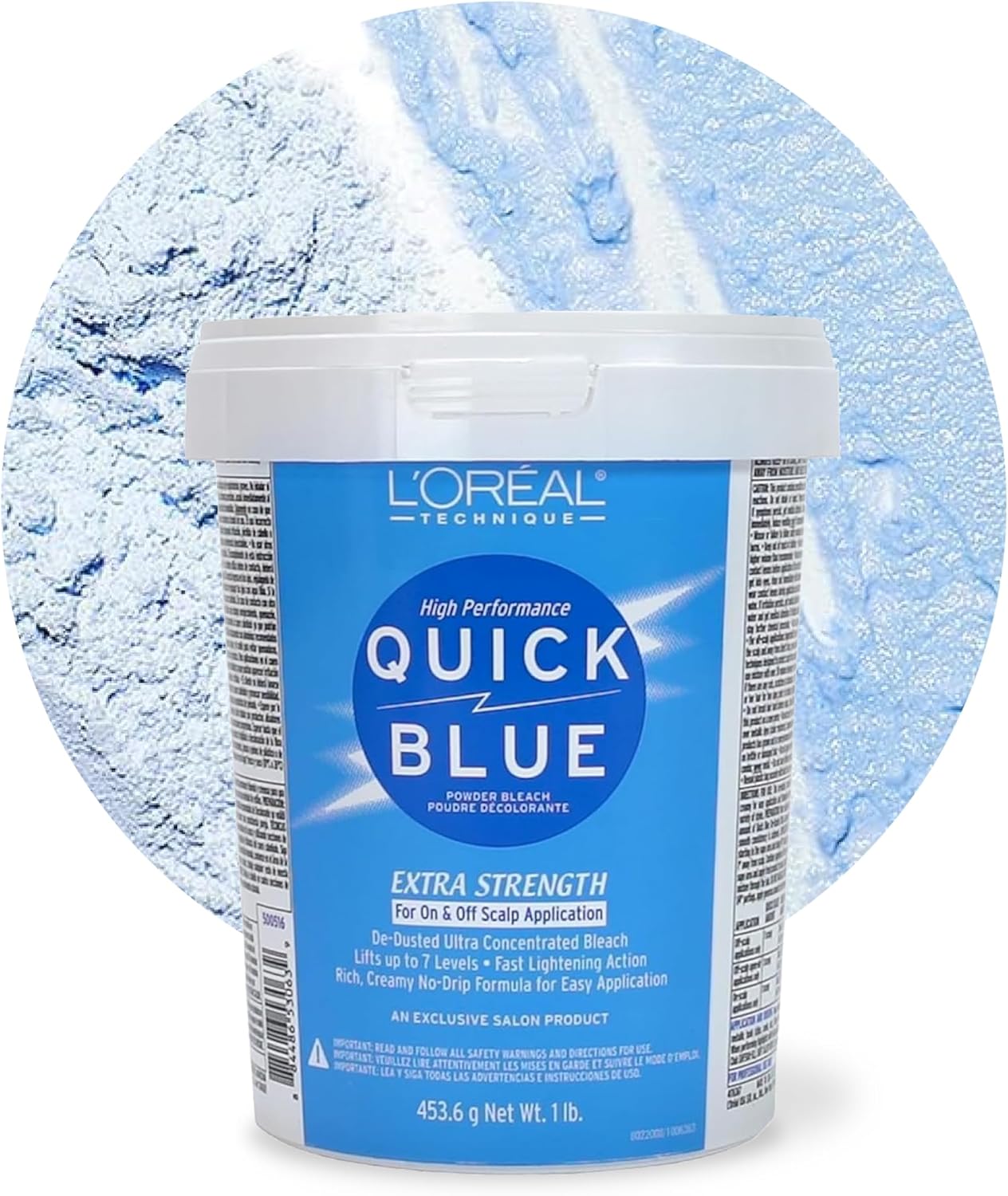 L'Oréal Technique Quick Blue High Performance Bleach - Professional Hair Bleaching Powder, No Drip Formula, Extra Strength Lightening Action Lifts Up To 7 Levels, Single Application,1 Pound