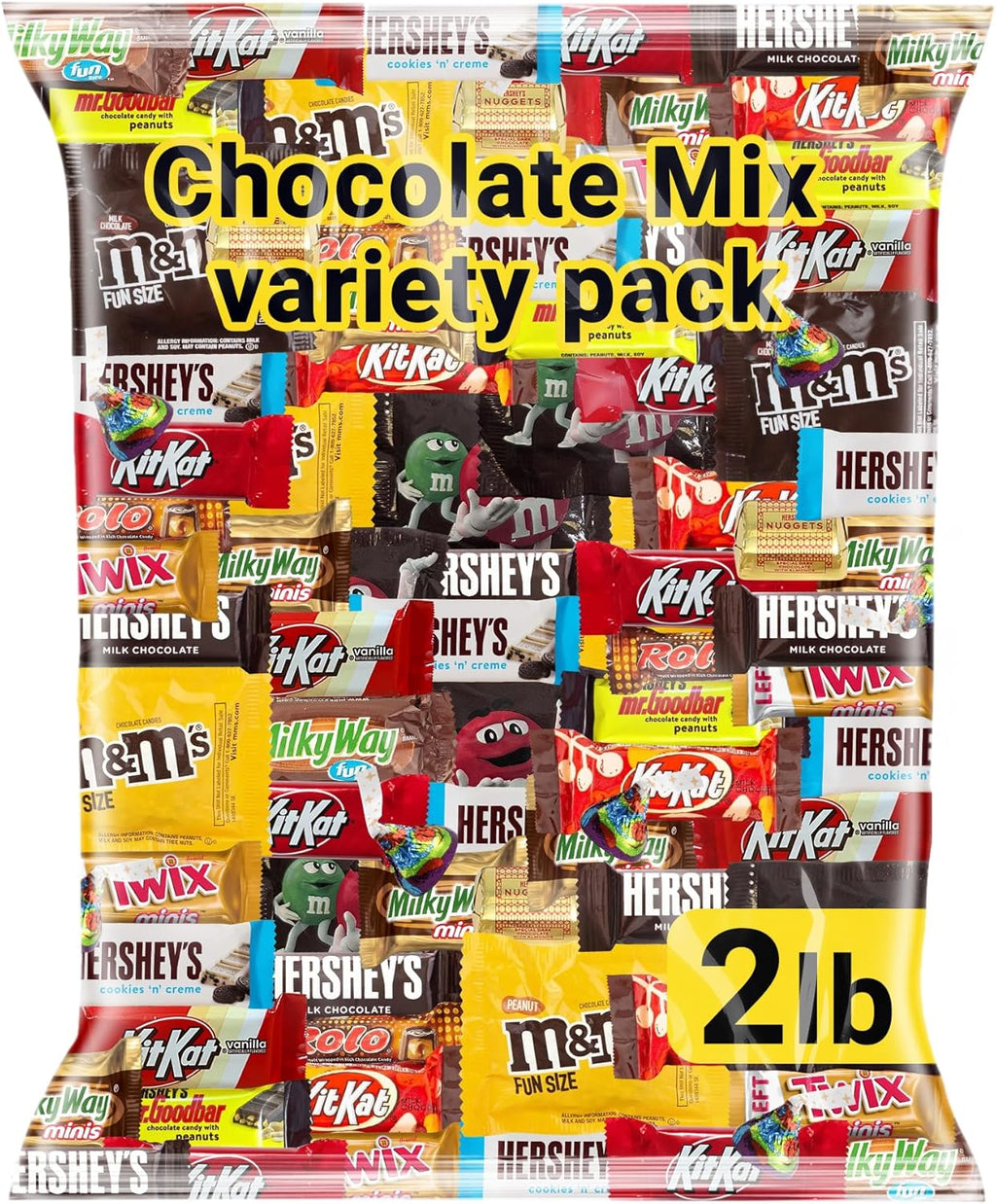 Chocolate Assorted Bulk Candy Variety Pack 2lb - Mini Chocolate Bars, Milk & Dark Chocolate Mix - Individually Wrapped Bulk Candy for Office Snacks, Party Favors and Treat Bags
