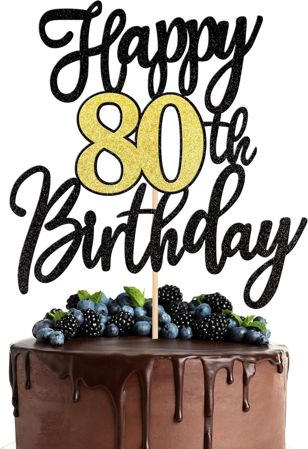1 PCS Happy 80th Birthday Cake Topper Black Gold Glitter Cheers to 80 Years Birthday Cake Pick 80 Fabulous Cake Decoration for Happy 80th Birthday Anniversary Party Cake Decorations Supplies