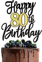 1 PCS Happy 80th Birthday Cake Topper Black Gold Glitter Cheers to 80 Years Birthday Cake Pick 80 Fabulous Cake Decoration for Happy 80th Birthday Anniversary Party Cake Decorations Supplies