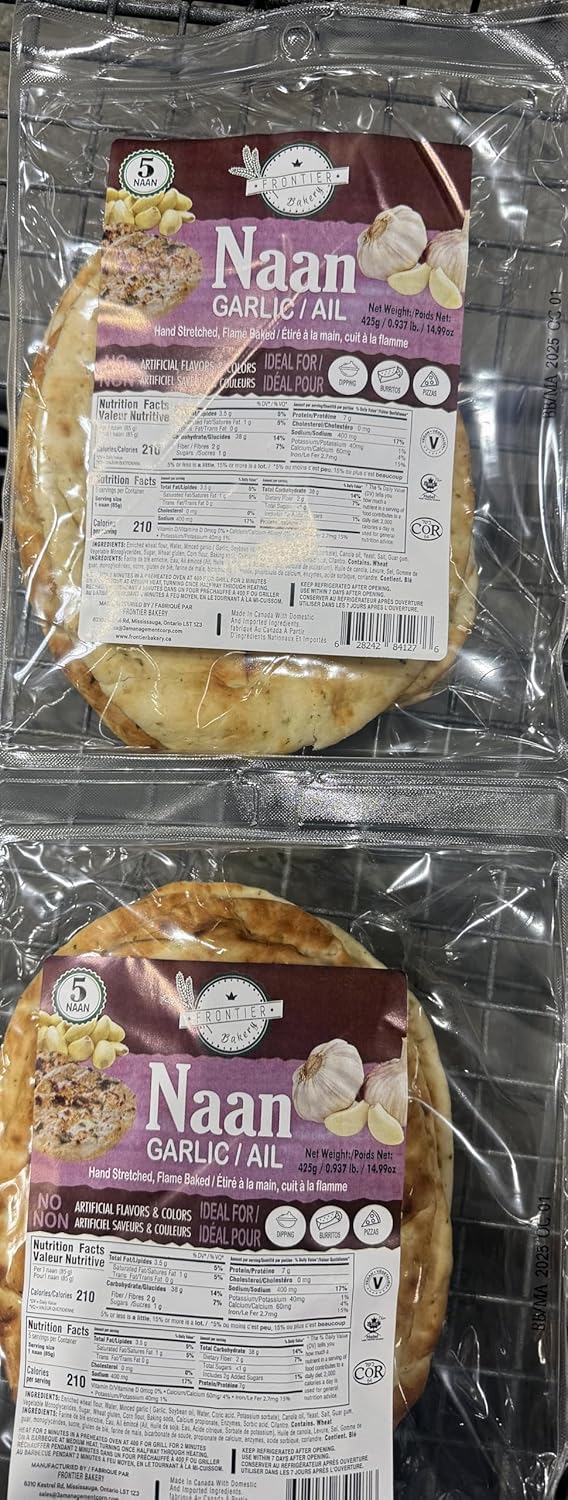 Bakery Garlic Naan Bread, Hand Stretched and Flame Baked, 4 Count, 29.99 oz