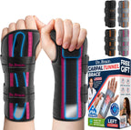 DR. BRACE Adjustable Wrist Brace Night Support for Carpal Tunnel, Doctor Developed, Upgraded with Double Splint & Therapeutic Cushion,Hand Brace for Pain Relief,Injuries,Sprains (S/M Left Hand, Black-Pink)