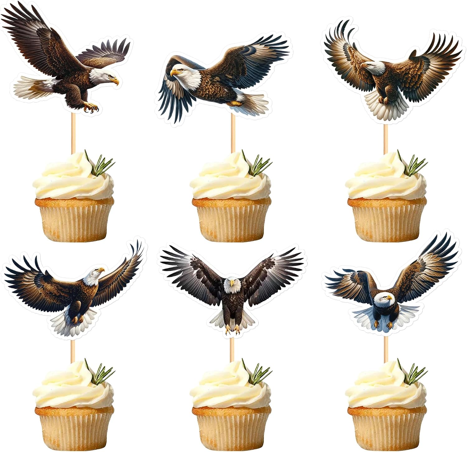 Ercadio 24 Pack Eagle Cupcake Toppers Eagle Cupcake Picks Animal Cupcake Picks Eagle Birthday Cupcake Decorations for Baby Shower Birthday Animal Theme Party Cake Decor Supplies