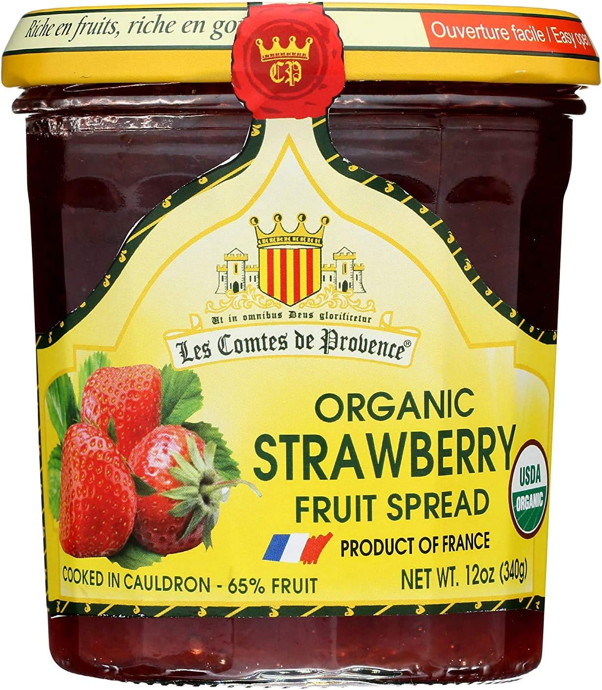 Strawberry Jam Spread USDA Organic Preserve – 12 oz / 340 g – Made in France Traditional Jam Non GMO Gluten Free