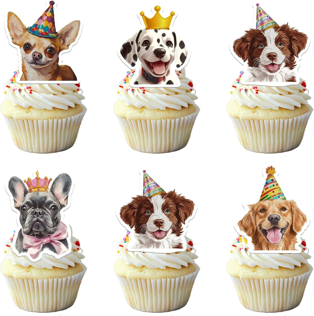 50 PCS Edible Pet Dog Cupcake Toppers Cute Wafer Paper Puppy Dog Cupcake Picks Edible Puppy Dogs Birthday Decorations for Pet Dogs Theme Birthday Anniversary Party Cake Decorations Supplies