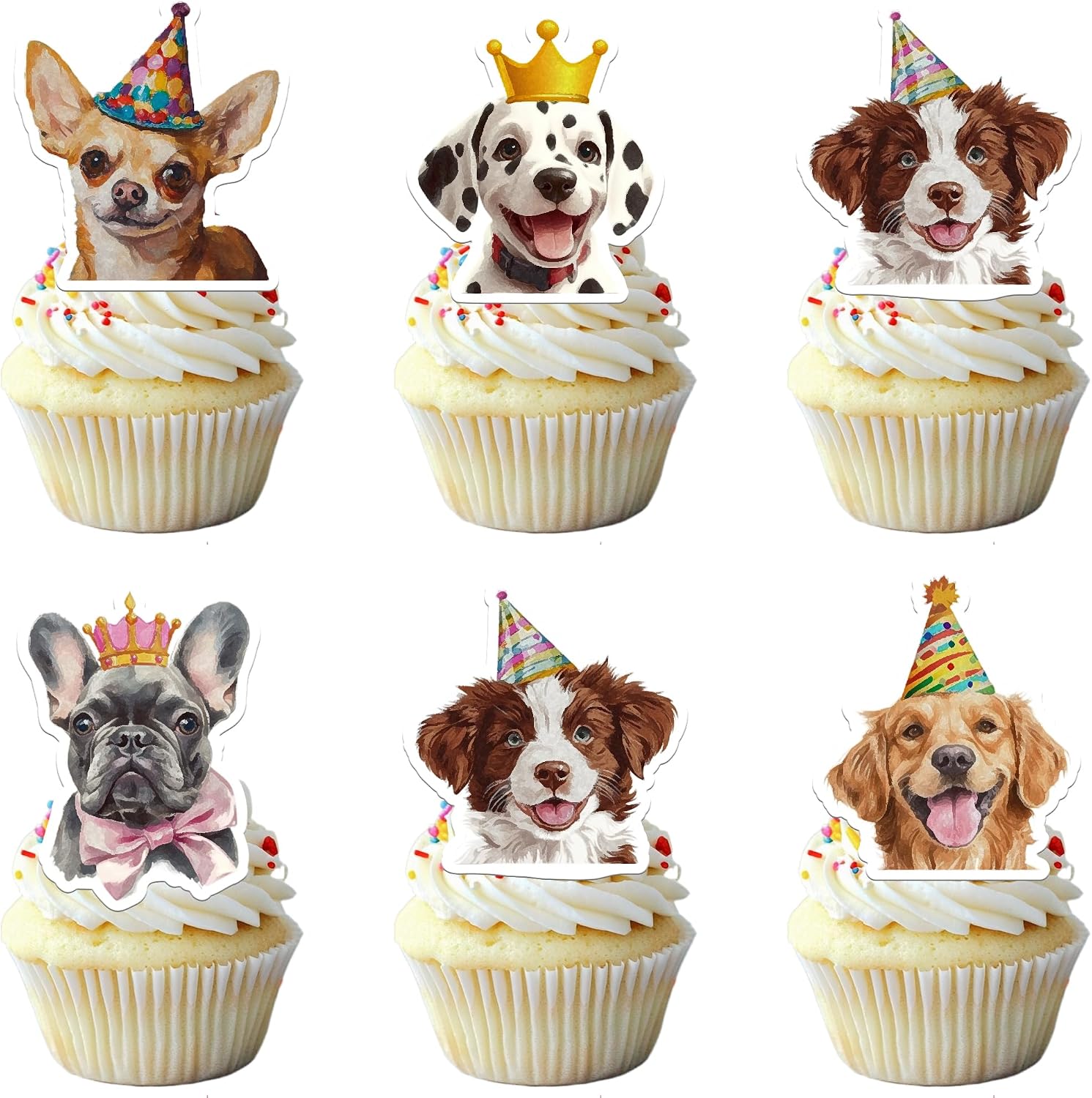 50 PCS Edible Pet Dog Cupcake Toppers Cute Wafer Paper Puppy Dog Cupcake Picks Edible Puppy Dogs Birthday Decorations for Pet Dogs Theme Birthday Anniversary Party Cake Decorations Supplies
