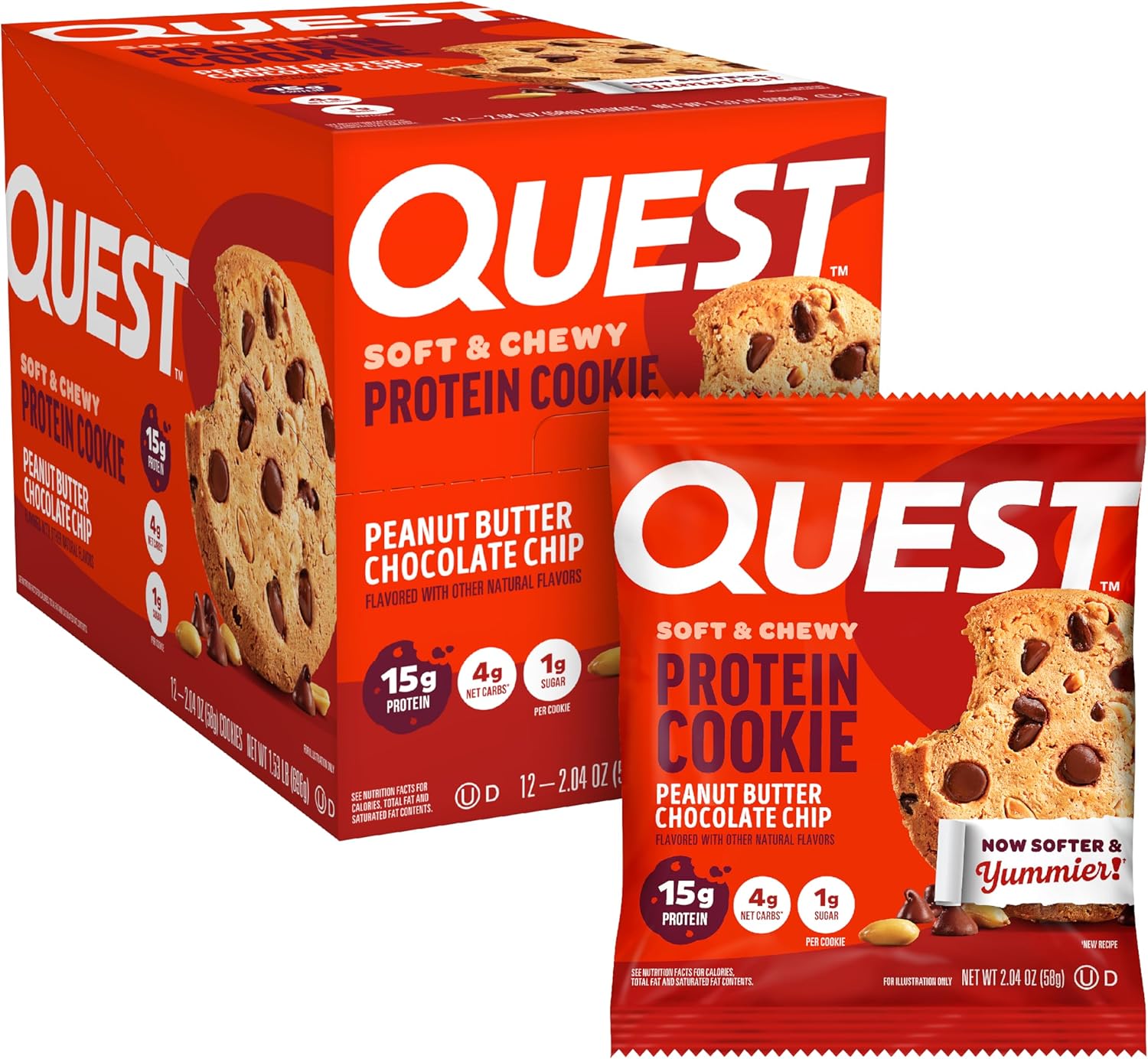 Quest Nutrition Peanut Butter Chocolate Chip High Protein Cookie, Keto Friendly, Low Carb, 24.5 Oz, 12 count (Pack of 1)