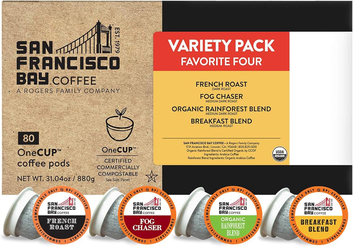 San Francisco Bay Compostable Coffee Pods - Original Variety Pack (80 Ct) K Cup Compatible including Keurig 2.0, French, Breakfast, Fog, Organic Rainforest