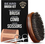 Beardilizer Beard Brush Kit, 100% Pure Boar Bristle Brush, Luxury Wood Comb & 2 Mustache Scissors, Professional Grooming & Care, Beard Accessories for Men
