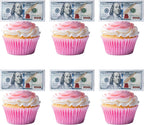 100 PCS Edible 100 Dollars Bill Image Cupcake Toppers Wafer Paper Money Cupcake Picks Counterfeit Edible 100 Dollars Party Decorations for Dollar Theme Party Decorations Supplies Small Size
