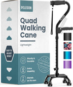 PELEGON Quad Cane (300LB) - Adjustable Walking Cane with A Large 4 Pronged Base for Extra Balance & Stability, Walking Canes for Seniors, Walking Cane for Men & Women, Walking Sticks