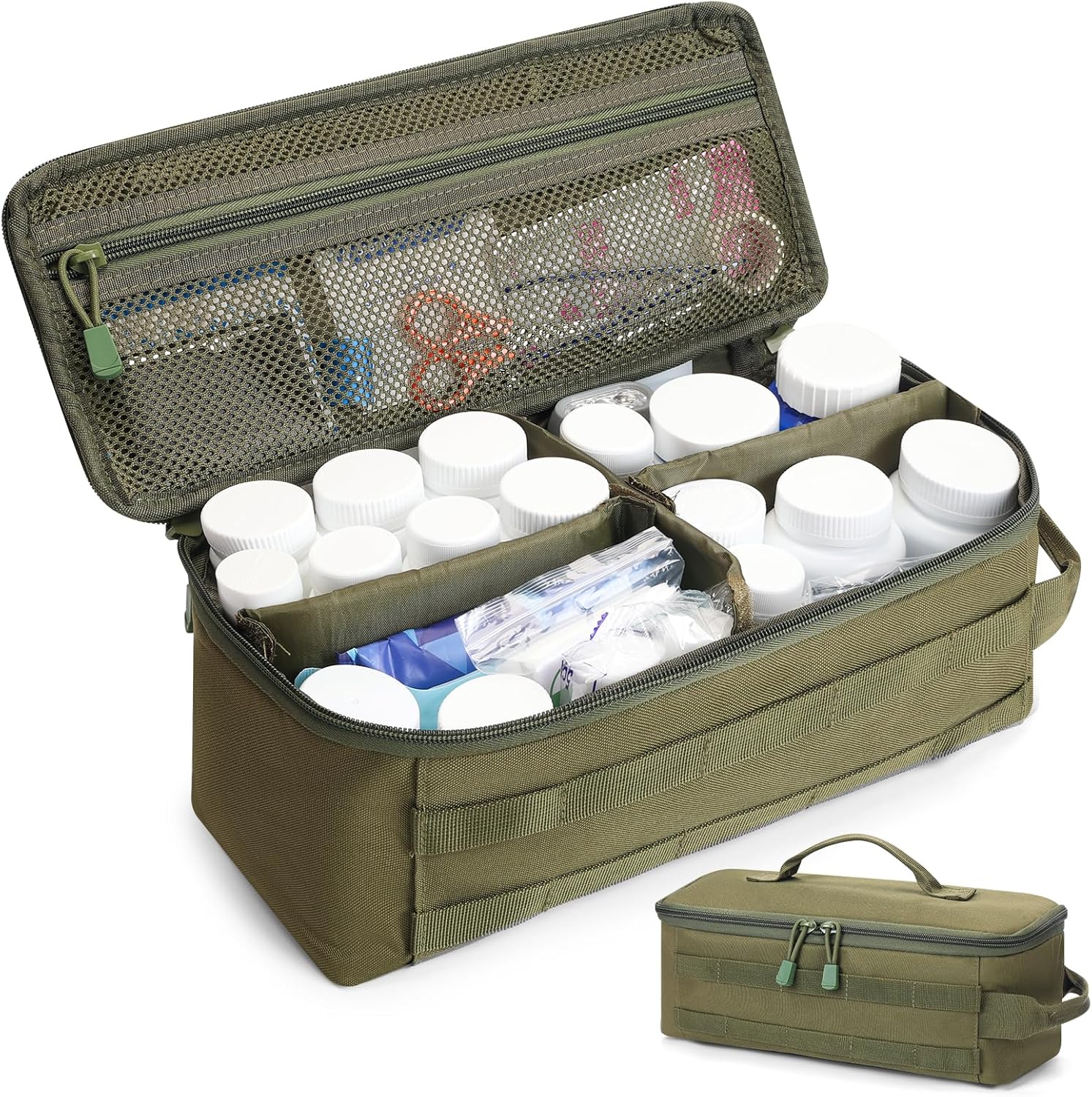 First Aid Bag Empty Pill Box Organizer,Tactical Medical Bag Case,Portable EDC Travel Medicine Pill Bottle Organizer (Green)