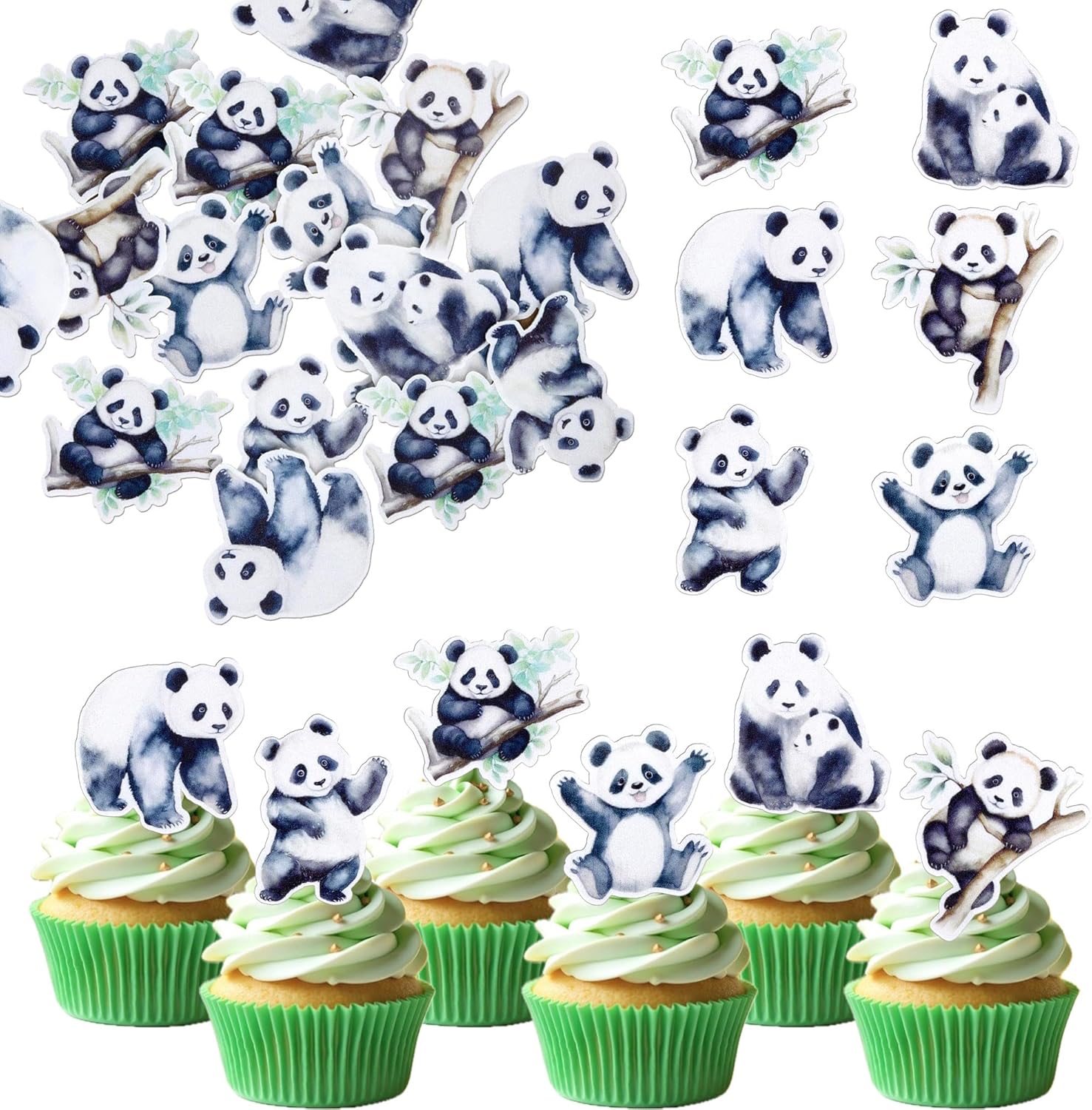 60 Pack Edible Panda Cupcake Toppers Rice Paper Bamboo Animals Cute Panda Cupcake Picks Decorations for Animal Bear Animals Theme Baby Shower Kids Birthday Party Cake Cake Decorations Supplies