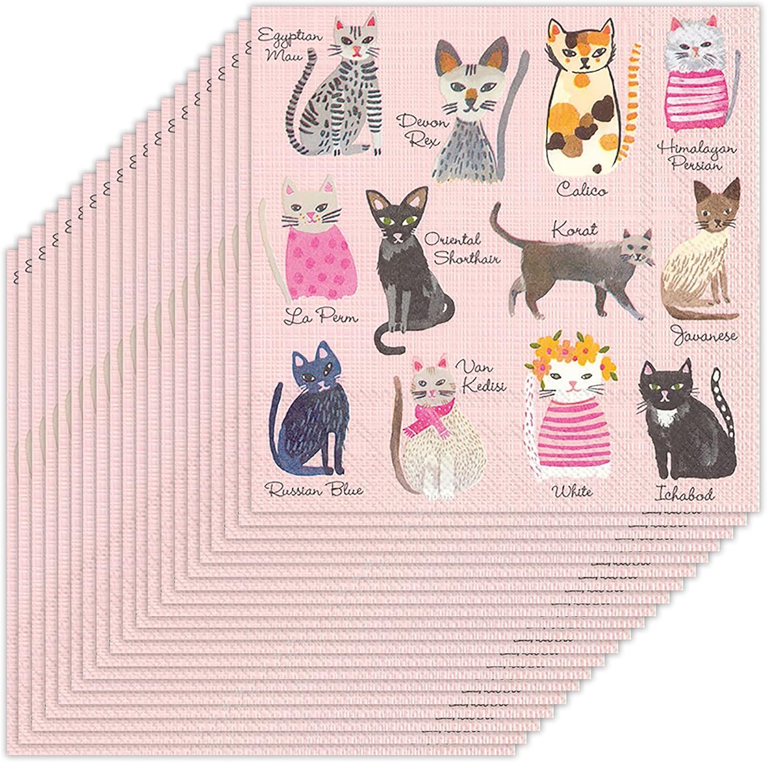 Boston International IHR 3-Ply Paper Napkins, 20-Count Cocktail Size, Cupcakes Cat