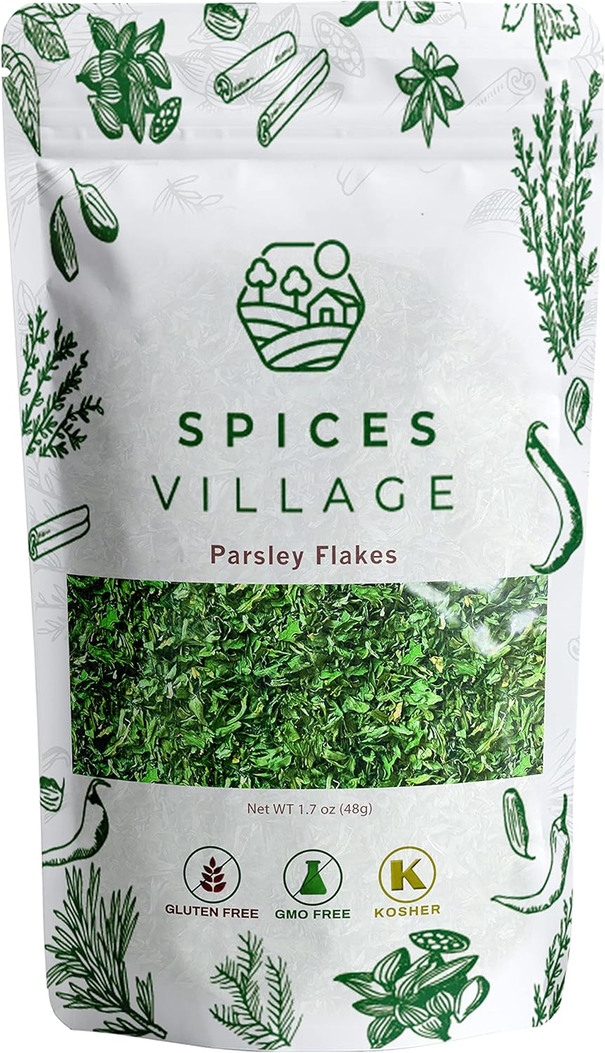 Spices Village Dried Parsley Flakes, Dry Parsley Seasonings, 1.7 Ounces, Kosher Certified, All Natural, Fresh, Gluten Free, Non GMO, Resealable Bulk Bag