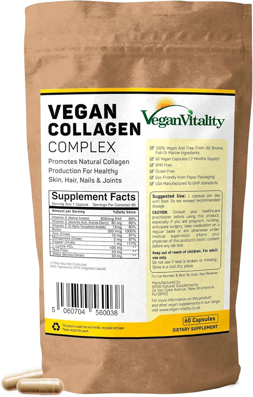 Vegan Collagen Supplements with Biotin for Hair, Skin, Nails & Joints - 2 Months Supply. Cruelty Free Plant Based Collagen Vegan, Vegetarian Collagen Booster Pills. Vegan Collagen for Women and Men