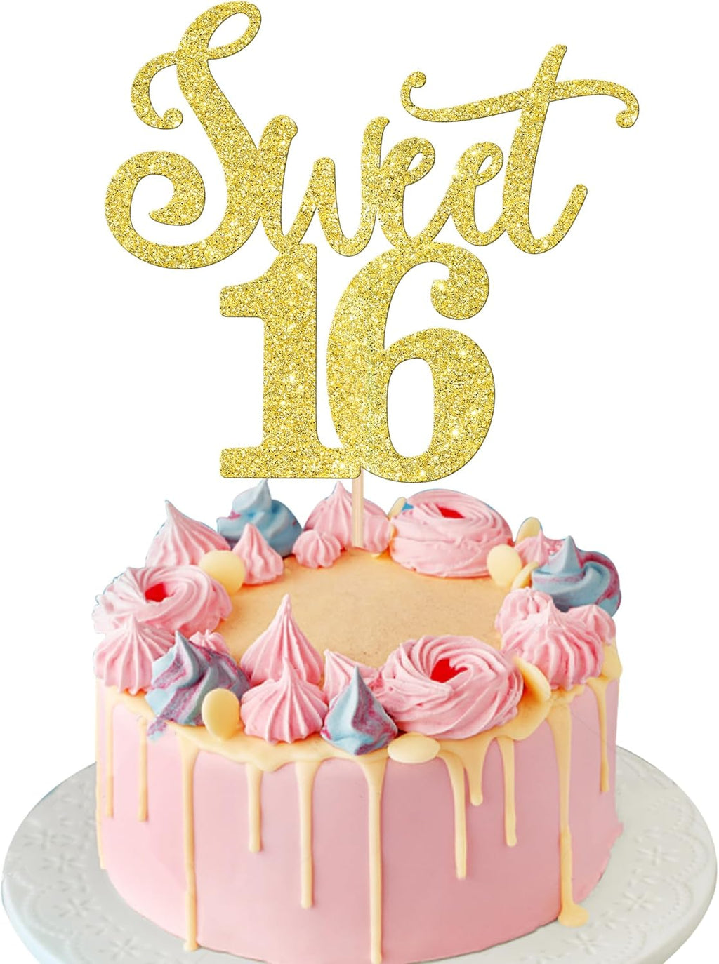 Rsstarxi 1 Pack Sweet 16th Birthday Cake Topper Cheers to 16 Years Sweet 16 Cake Decorations Sixteen Hello 16 Birthday Cake Pick Happy 16th Birthday Party Cake Decorations Gold