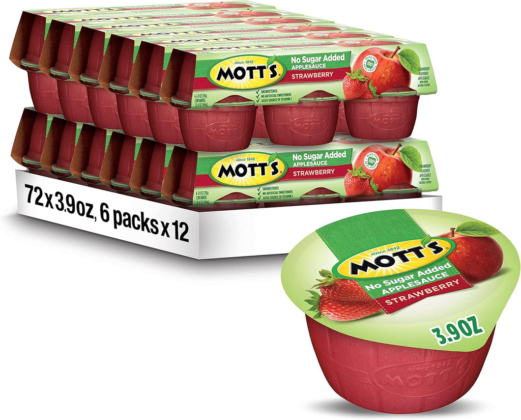 Mott's No Sugar Added Strawberry Applesauce, 3.9 Ounce Cup, 6 Count (Pack of 12)