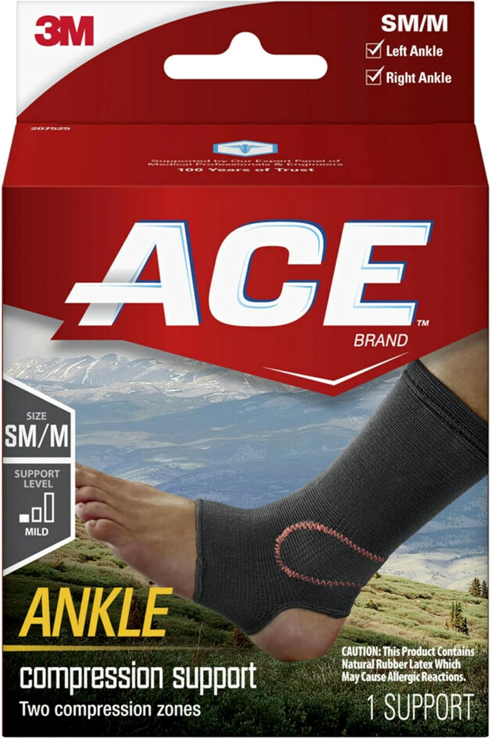 ACE Brand Compression Ankle Support, Small/Medium, Black, 1/Pack