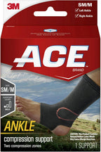 ACE Brand Compression Ankle Support, Small/Medium, Black, 1/Pack