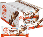 Kinder Bueno Milk Chocolate Bars with Hazelnut Filling, 30 Packs of 2, Bulk Chocolate Candy Bars for Game Day, Football Party Supplies, Snacks for Adults, 1.4 oz Per Pack