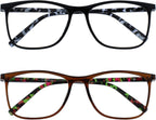 OPULIZE ARC Large Reading glasses for Women Men,Scratch Resistant Rectangular frame with Spring Hinges, Black, Brown +2 (Pack of 2)