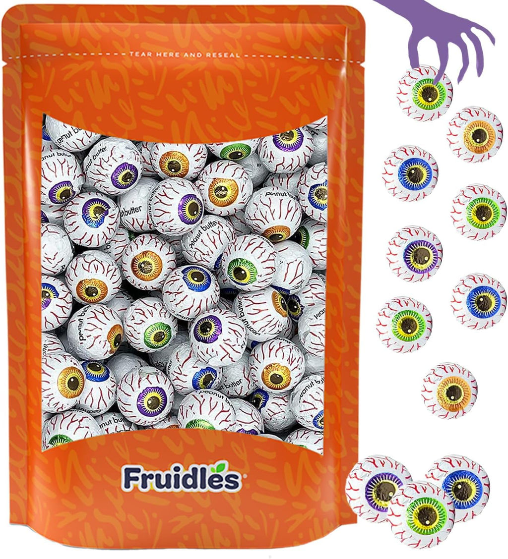 Halloween Peanut Butter Spooky Eye Balls, Trick-Or-Treat Party Bag Fillers, Individually Wrapped in Multi-color Eye Design Foils, Kosher Certified (Half-Pound)