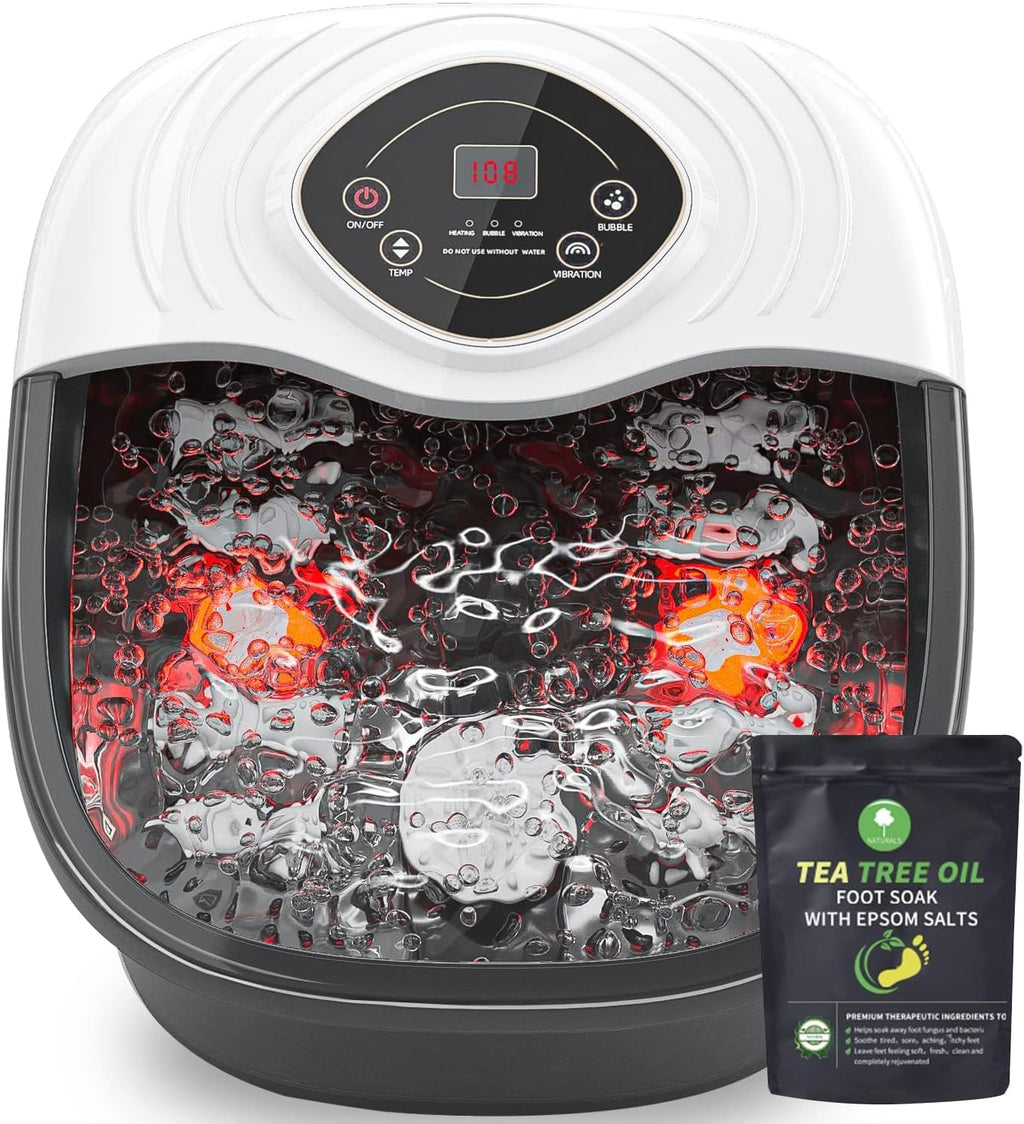closewave Foot Spa Bath Massager with Heat, Red Light & Oxygen Bubbles,Shiatsu Rollers Epsom Salt Temperature Control, Relieves Stress and Feet Pain - Home Pedicure Soaking Tub Gift for Women/Men