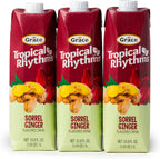 Grace Tropical Rhythms Sorrel Ginger Jamaican Fruit Juice 1 Liter (33.8oz) - 3 Cartons - Authentic Jamaican Ginger Juice Pure Drink