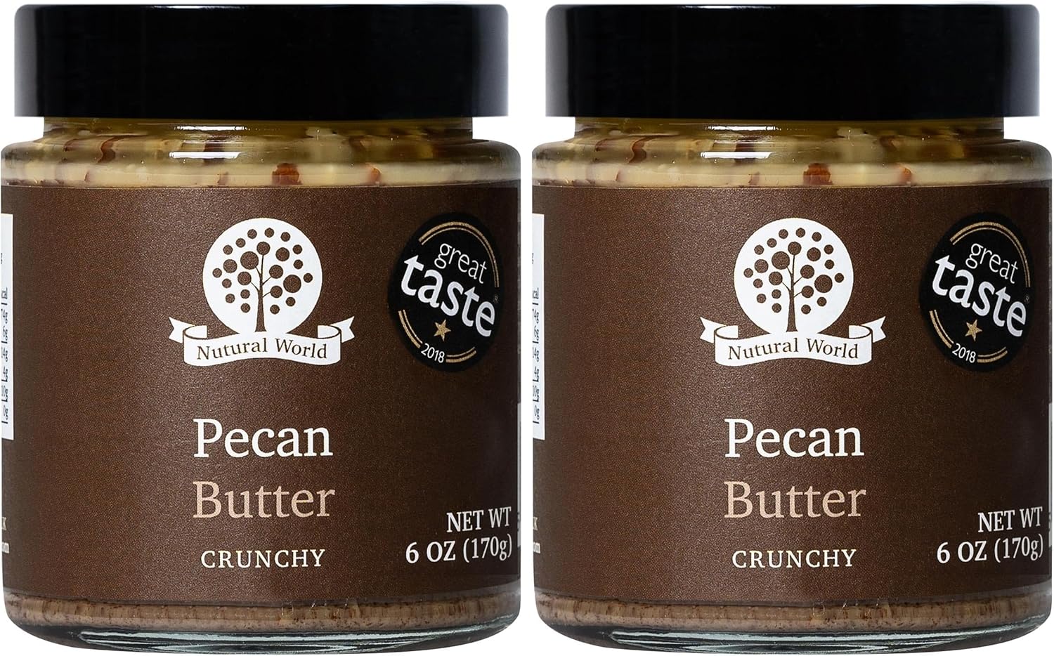 Nutural World - Crunchy Pecan Nut Butter 6 Oz (170g) Great Taste Award winner - Pure 100% single ingredient (Pack of 2)