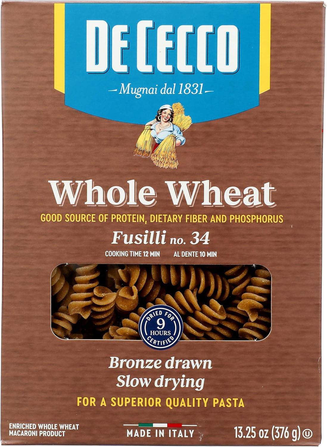 De Cecco Pasta Fusilli Whole Wheat, 13.25 oz