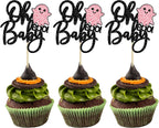 Gyufise 24Pcs Oh Baby Halloween Cupcake Toppers Black Glitter Ghost Cupcake Picks for Baby Shower Birthday Happy Halloween Theme Party Cupcake Decoration Supplies