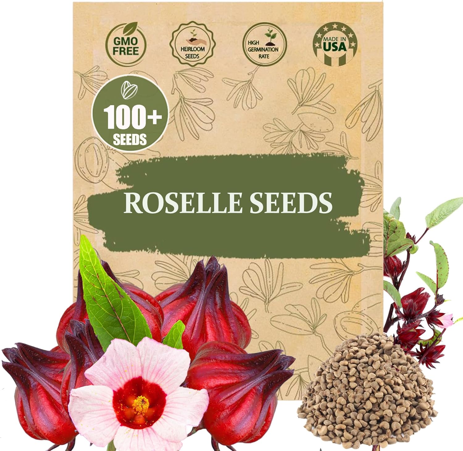 Premium Roselle Seeds (Hibiscus Sabdariffa) – 100+ High-Yielding, Non-GMO Heirloom Seeds for Planting - Hibiscus Flowers